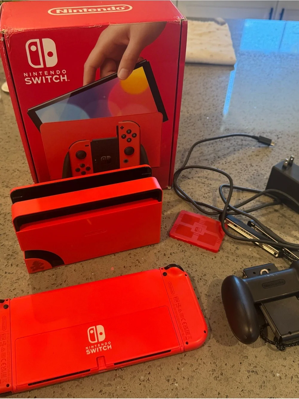 Nintendo Switch - Neon Red Joy‑Con with Red Dock and Accessories